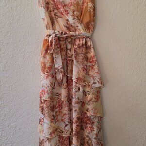 LC Lauren Conrad Strappy Cream Floral Tiered Midi Dress